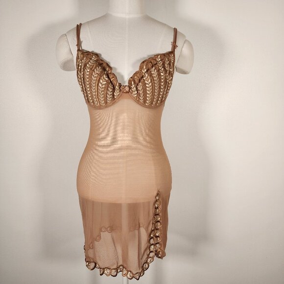 Valery Other - Valery Lingerie Embroidered Nude Chemise with Slit Luxury Fits S w med Bust